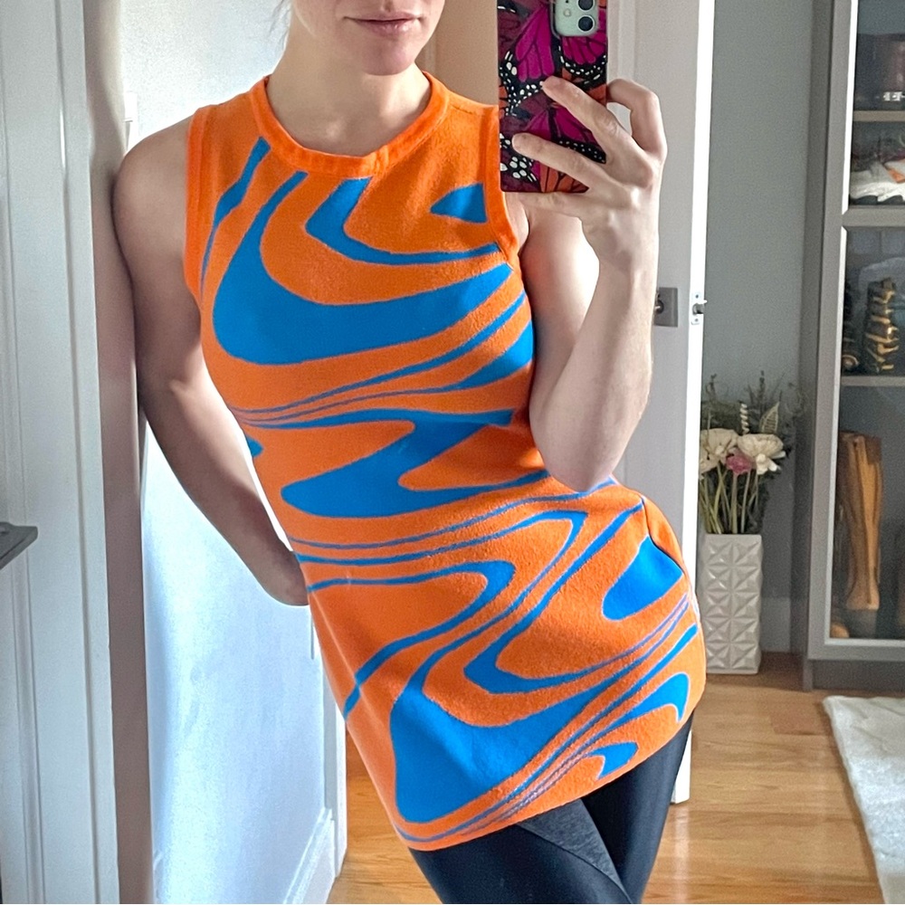 🧡💙Funky Vintage 70s Knit Sweater Top Mini Dress Psychedelic Wave Print Disco